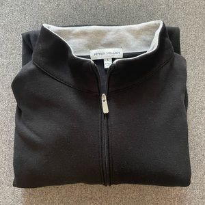 Peter Millar Large Black 1/4 zip sweater with TaylorMade sleeve logo